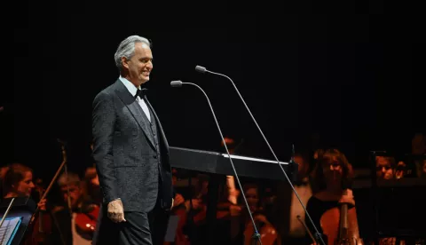 Andrea Bocelli sings live on stage at the AccorHotels Arena in Paris, France on March 3, 2022. Photo by Christophe Meng/ABACAPRESS.COM