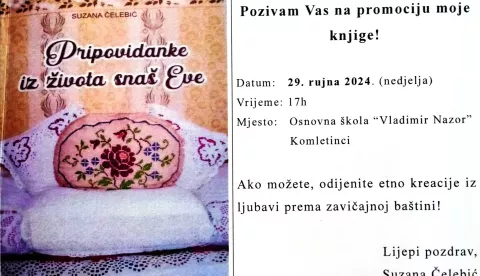 KOMLETINCI - U nedjelju, 29. rujna, u 17 sati u O&Scaron; "V. Nazor" Suzana Čelebić predstavit će svoju prvu knjigu "Pripovidanke iz života sna&scaron; Eve".