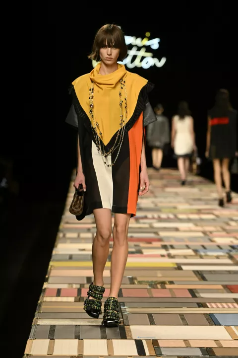 Model Karyna Maziar is seen on the catwalk at the Louis Vuitton fashion show during the Spring Summer 2025 Collections Fashion Show at Paris Fashion Week in Paris, France on October 1, 2024. (Photo by Jonas Gustavsson/Sipa USA) Photo: Jonas Gustavsson/SIPA USA