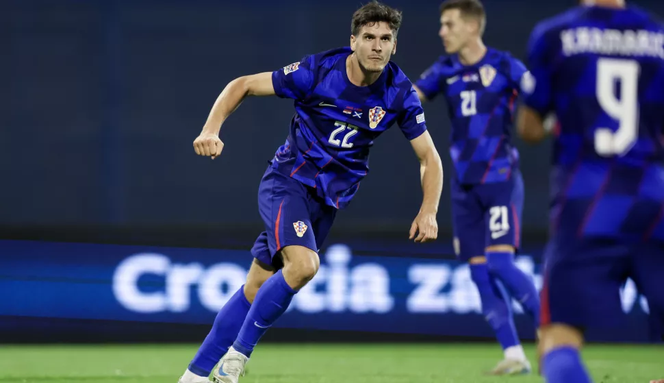 Zagreb, 12.10.2024 - Utakmica 3. kola Lige nacija između reprezentacja Hrvatske i &Scaron;kotske na stadinu u Maksimiru. Na slici Igor Matanović slavi postignuti zgoditak.foto HINA/ Damir SENČAR/ ds