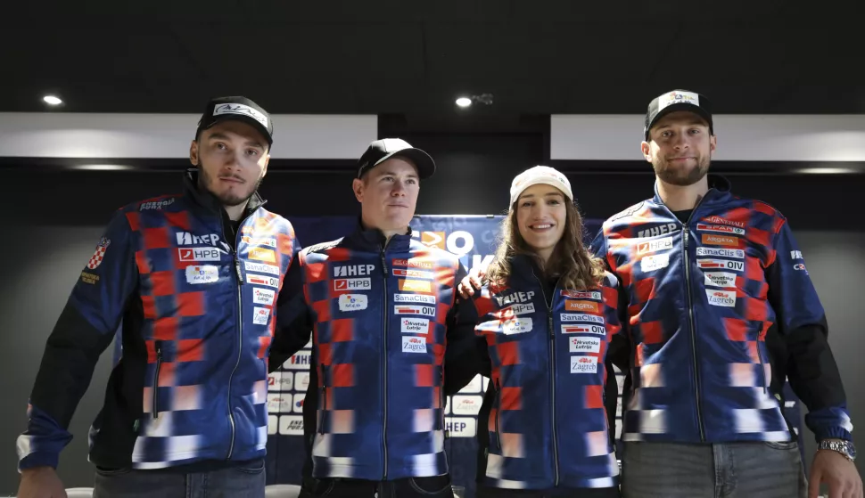 Zagreb, 21.10.2024. - "Croski Media Day"- konferencija za medije hrvatske skijaške reprezentacije. Na fotografiji Istok Rodeš, Filip Zubčić, Leona Popović, Samuel Kolega. foto HINA/ Lana SLIVAR DOMINIĆ/ lsd