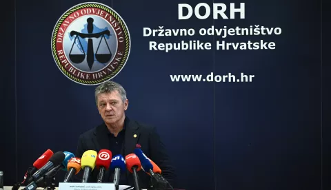 Zagreb, 15.11.2024. - Izjava za medije Glavnog državnog odvjetnika Ivana Turudića povodom uhićenja biv&scaron;eg ministra zdravstva Vilija Bero&scaron;ami suokrivljenika u akciji USKOK-a i EPPO-a.Na fotografiji Ivan Turudić.foto HINA/ Edvard &Scaron;U&Scaron;AK/ es