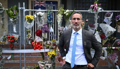 epa11769683 Executive Council of Australian Jewry co-CEO Alex Ryvchin poses at the Adass Israel Synagogue in Melbourne, Australia, 11 December 2024. An anti-Semitic attack has been escalated to the Australian Federal Police, after cars were set alight and walls were graffitied with slogans against Israel, in Sydney early 11 December. The Adass Israel Synagogue in Melbourne was badly damaged in a targeted firebombing on 06 December 2024. EPA/JOEL CARRETT AUSTRALIA AND NEW ZEALAND OUT