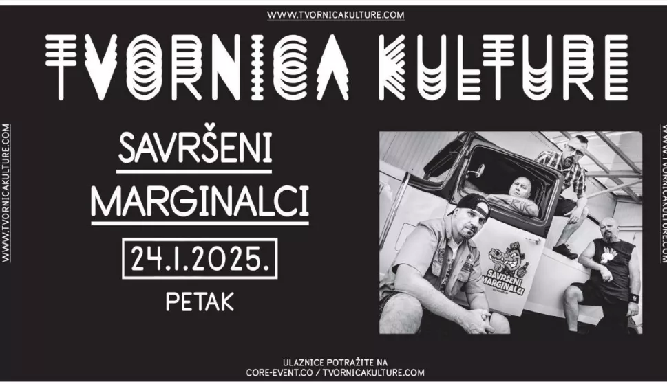 Savršeni marginalci svirat će najveće old school punk hitove Hladnog piva u petak, 24. siječnja, u Velikom pogonu Tvornice kulture, a kao predgrupe pridružit će im se Ciroza jetre i Loš primjer, objavila je Tvornica.