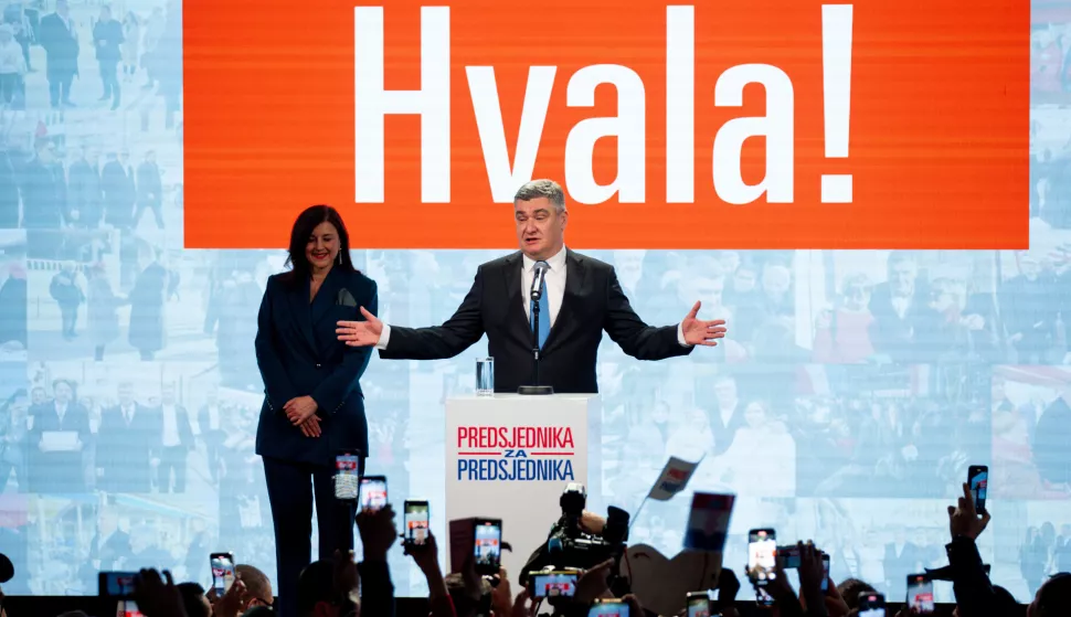 Zagreb, 12.01.2025 - Zoran Milanović po drugi puta izabran je za Predsjednika Republike Hrvatske na predsjedničkim izborima u Hrvatskoj. Na slici Zoran Milanović obratio se okupljenima.foto HINA/