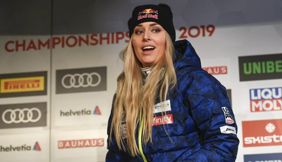 epa07345583 Lindsey Vonn of the USA attends a press conference after the women's Super G race at the FIS Alpine Skiing World Championships in Are, Sweden, 05 February 2019. EPA/CHRISTIAN BRUNA