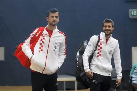 Osijek, 27 1. 2025.-Trening Davis Cup reprezentacije Hrvatske. Foto Mario Ćužić/HTS