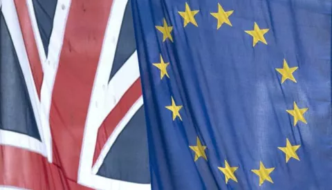 epa06189785 The Union and EU flags fly in London, Britain, 07 September, 2017. Parliament is set to debate the bill 07 September. The British Government has announced it will repeal the 1972 European Communities Act with the Great Repeal Bill but concerns have been raised over the use of called Henry VIII clauses. King Henry VIII published a 'Statute of Proclamations' in 1539, which gave him the power to legislate by proclamation. In the current Parliament this would give the British Government powers to change old laws that have already been passed by Parliament. EPA/NEIL HALL