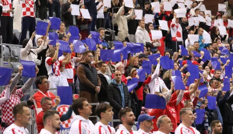 Osijek, 31. 01. 2025, SD Gradski vrt, tenis, Davis Cup, prvi dan. Hrvatska - Slovačka, Duje Hajduković i Lukas Klein. snimio GOJKO MIITĆ