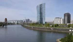 epa10607986 A view of European Central Bank (ECB) in Frankfurt am Main, Germany, 04 May 2023. The ECB Governing Council will hold a monetary policy meeting on 04 May during which they are expected to raise interest rates this year in order to face inflation. EPA/RONALD WITTEK