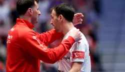 Oslo, 02.02.2025 - Finale Svjetskog rukometnog prvenstva, Hrvatska - Danska. Na slici Domagoj Duvnjak, Igor Karačić.foto HINA/ Damir SENČAR/ ds