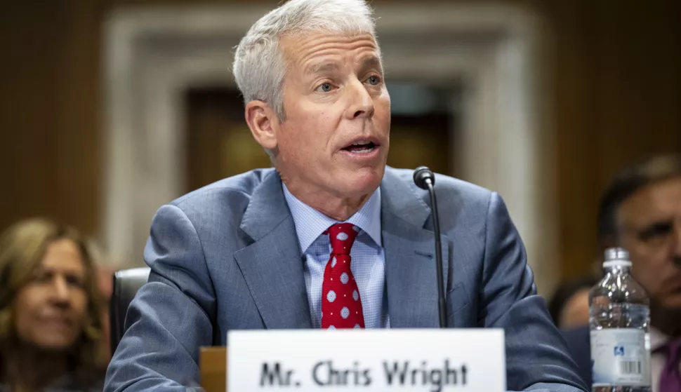 epa11826659 Oil industry CEO Chris Wright, President-elect Donald Trump's nominee for Secretary of Energy, testifies during a confirmation hearing before the Senate Energy and Natural Resources Committee, at the US Capitol in Washington, DC, USA, 15 January 2025. Chris Wright, CEO of Liberty Energy, a fracking and natural gas company, has advocated for the increase of fossil fuels while denying the climate crisis. EPA/GRAEME SLOAN