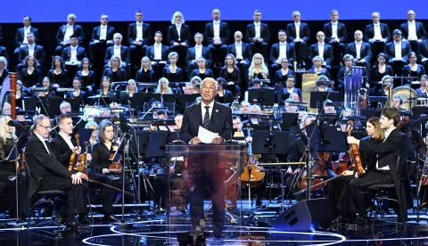 epa11804471 European Council President Antonio Costa (C) speaks during the official inauguration of Poland's six-month rotating presidency of Council of the European Union at the Teatr Wielki - Polish National Opera in Warsaw, Poland, 03 January 2025. Poland officially took over the six-month rotating presidency of the Council of the European Union from Hungary on 01 January. EPA/Radek Pietruszka POLAND OUT