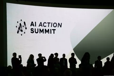Illustration people with phone during a closing event for the first day of the Artificial Intelligence (AI) Action Summit, at the Grand Palais, in Paris, on February 10, 2025. Photo by Eliot Blondet/ABACAPRESS.COM Photo: Blondet Eliot/ABACA/ABACA