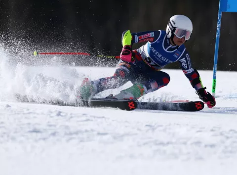 epa11892385 Dora Ljutic of Croatia in action during the Women's Giant Slalom race at the FIS Alpine Skiing World Championships in Saalbach Hinterglemm, Austria, 13 February 2025. EPA/ANNA SZILAGYI