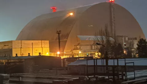 epa11895101 A handout photo made available by the International Atomic Energy Agency (IAEA) showing damage to the shelter preventing radiation leaking from the destroyed 4th power unit of the Chornobyl Nuclear Power Plant, after being struck by a Russian attack drone with a high-explosive warhead, Ukraine 14 February 2025, according to a statement by Ukraine President Volodymyr Zelensky. EPA/IAEA HANDOUT MANDATORY CREDITHANDOUT EDITORIAL USE ONLY/NO SALES