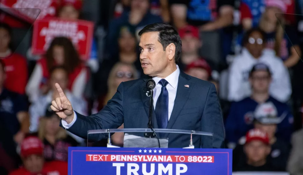 epa11691558 Senator Marco Rubio speaks to supporters during Republican Presidential Candidate Donald J. Trump's rally in Allentown, Pennsylvania, USA, 29 October 2024, emphasizing the importance of voter turnout in the upcoming election. Trump is running against Democratic US Vice President Kamala Harris in the presidential election on 05 November 2024. EPA/DAVID MUSE