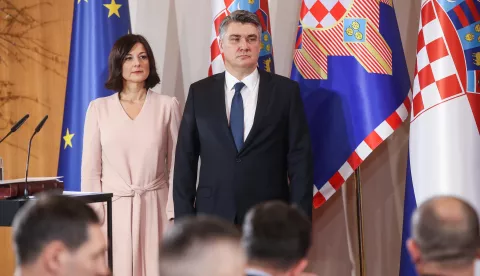 18.02.2020., Zagreb - Svecana ceremonija inauguracije izabranog predsjednika Republike Hrvatske Zorana Milanovica. Sanja Music Milanovic i Zoran Milanovic.rrPhoto: Damir Sencar/HINA/POOL/PIXSELL