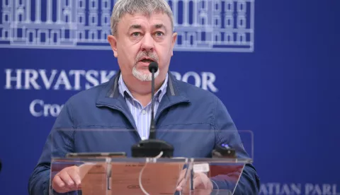 11.10.2023., Zagreb - Na konferenciji za medije odrzanoj u Saboru o temi "Uhiceni Hrvati u Grckoj" govorili su Davor Dretar i Damir Markus. Photo: Patrik Macek/PIXSELL