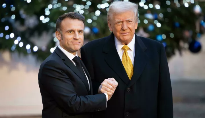 France's President Emmanuel Macron welcomes US president-elect Donald Trump before a meeting at The Elysee Presidential Palace in Paris on December 7, 2024. Trump makes his first international trip since his election win, preparing for a day of intense diplomacy before attending the reopening ceremony for the Notre Dame cathedral restored after the 2019 fire. Photo by Raphael Lafargue/ABACAPRESS.COM Photo: Lafargue Raphael/ABACA/ABACA