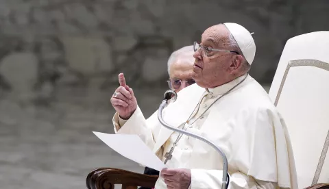 epa11818093 Pope Francis leads the Jubilee Audience at the Paul VI Hall, Vatican City, 11 January 2025. EPA/ANGELO CARCONI