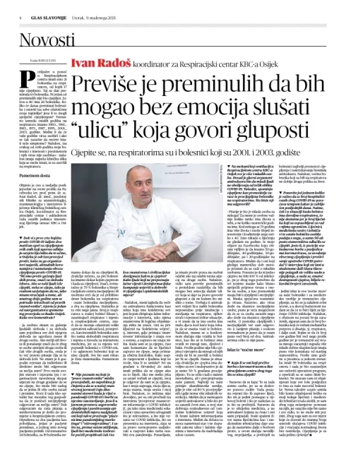 Intervju s dr. Radošem objavljen u Glasu u studenom 2021.
