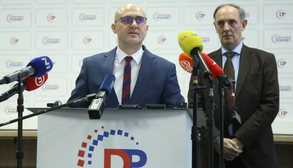 Zagreb, 24.02.2025 - Glavni tajnik Domovinskog pokreta Josip Dabro održao je konferenciju za novinare o stanju u Hrvatskim šumama. Na fotografiji Josip Dabro, Berislav Živković. foto HINA/ Denis CERIĆ /dc