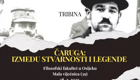 Tribina o Čarugi na Filozofskom fakultetu, u okviru projekta FUZ&JA - vizual - plakat