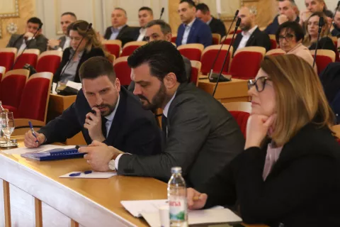 Osijek, 25. 02. 2025, Županijska 4, Sjednica Gradskog vijća. Ivan Radić i Dragan Vulin.snimio GOJKO MITIĆ