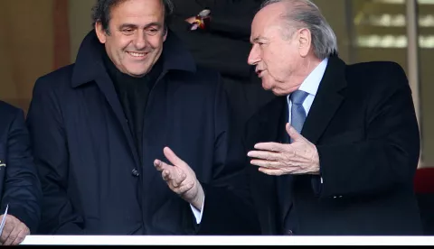 UEFA President Michel Platini (left) and FIFA President Sepp Blatter (right) in the stands Photo: Press Association/Pixsell