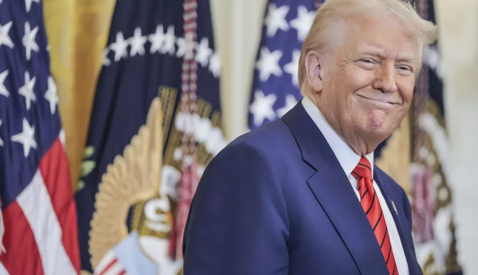 epa11911463 US President Donald J. Trump delivers remarks during a reception honoring Black History Month in the East Room of the White House in Washington, DC, USA, 20 February 2025. EPA/SHAWN THEW/POOL