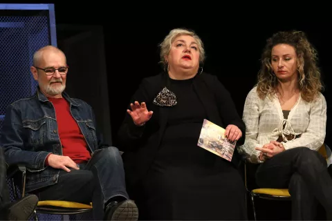 Osijek, 26. 02. 2025, Dječje kazalište Branka Mihaljevića, pressica uoči premijere predstave Vasilisa Premudra. Ivica Lučić, Areta Čurković....snimio GOJKO MITIĆ