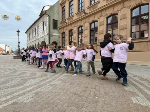 Stotine mališana iz vinkovačkih dječjih vrtića u vinkovačkoj pješačkoj zoni, pjesmom i plesom danas je odaslalo snažnu poruku STOP vršnjačkom nasilju i tako obilježili Dan ružičastih majica poručujući kako nasilje i diskriminacija nisu prihvatljivi ni u kojem obliku.