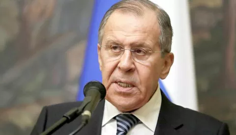 epa06636116 Russian Foreign Minister Sergei Lavrov attends a news conference after his meeting with UN Special Envoy for Syria Staffan de Mistura in Moscow, Russia, 29 March 2018. EPA/SERGEI CHIRIKOV