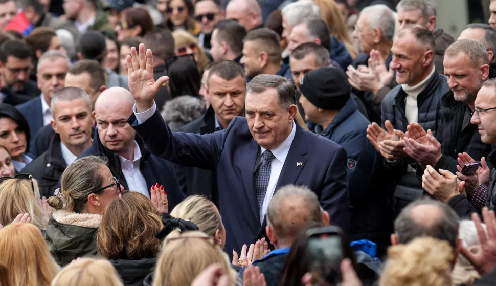 26.02.2025., Banja Luka, Bosna i Hercegovina - Na platou kod Narodne skupstine Republike Srpske odrzan je skup podrske Miloradu Dodiku nakon izricanja presude na Sudu BiH koji ga je proglasio krivim. Milorad Dodik Photo: Dejan Rakita/PIXSELL