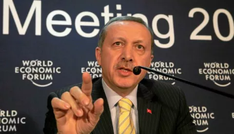 DAVOS-KLOSTERS/SWITZERLAND, 29JAN09 - Recep Tayyip Erdogan, Prime Minister of Turkey, gives a press conference after Erdogan had walk out of the session 'Gaza: The Case for Middle East Peace' at the Annual Meeting 2009 of the World Economic Forum in Davos, Switzerland, January 29, 2009.Copyright by World Economic Forumswiss-image.ch/Photo by Andy Mettler