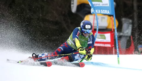 epa11931788 Filip Zubcic of Croatia in action during the Alpine Ski World Cup's Giant slalom Men in Kranjska Gora, Slovenia, 01 March 2025. EPA/ANTONIO BAT