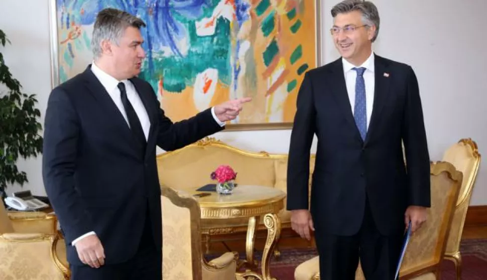 Zagreb, 16.07.2020 - Predsjednik Republike Hrvatske Zoran Milanovic dao je mandat za sastavljanje nove Vlade Andreju Plenkovicu. Na slici Zoran Milanovic i Andrej Plenkovic.foto HINA/ Damir SENCAR/ ds