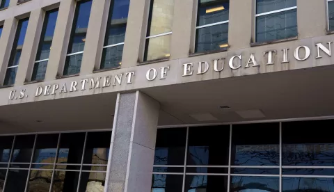 epa11896654 An exterior view of the Department of Education in Washington, DC, USA, 14 February 2025. As part of its mission to assess US government departments, the Department of Government Efficiency (DOGE) is assessing the Department of Education. EPA/WILL OLIVER