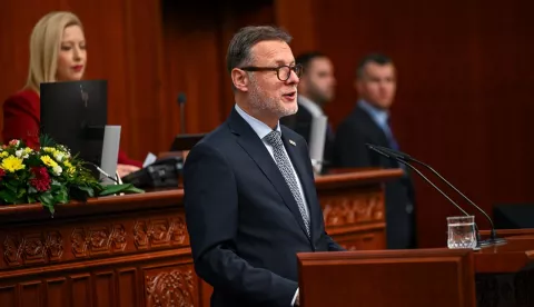 Skoplje, 06.03.2025. - Govor predsjednika Sabora Jandrokovića na svečanoj sjednici Sobranja. Na fotografiji Gordan Jandroković. foto HINA/ Sobranje Republike Sjeverne Makedonije/ tm