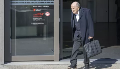 epa11942192 Former Fifa President, Joseph (Sepp) Blatter leaves the special appeals court, in Muttenz, Switzerland, 05 March 2025. A special appeals court, sitting in Muttenz near Basel, will hear request by Switzerland's Attorney General's office (OAG) to reopen proceedings against Blatter and Michel Platini over allegations of fraud. The appeal court will hold a hearing from Monday until Thursday and hand down a verdict by 25 March. EPA/URS FLUEELER