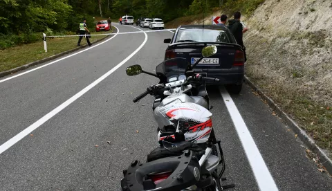 08.10.2023., Sovski Dol - Teska prometna nesreca na cesti D 38 izmedju Sovskog Dola i Pake u kojoj su zivot izgubila dva motociklista. Photo: Ivica Galovic/PIXSELL