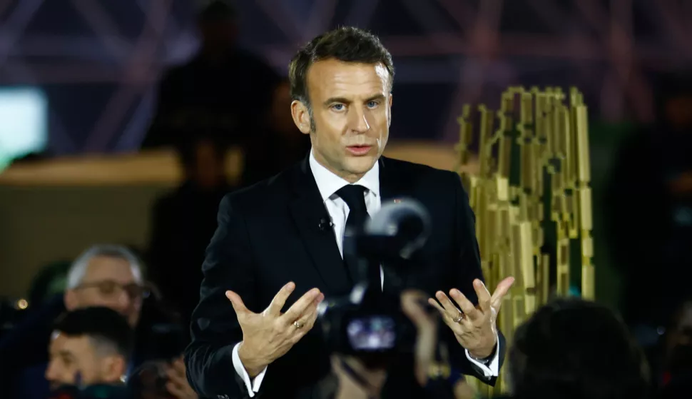 epa11886731 French President Emmanuel Macron delivers a speech during the Artificial Intelligence (AI) Action Summit at the Grand Palais in Paris, France, 10 February 2025. The summit takes place from 10 to 11 February. EPA/MOHAMMED BADRA