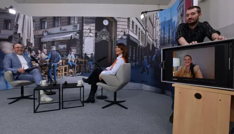 Zagreb, 04.03.2025 (pogled) - Kresimir Macan, podcast 21, na slikama Anita Bonacic Obradovic, Ivana Lesandric.foto Davor Kovacevicpogled