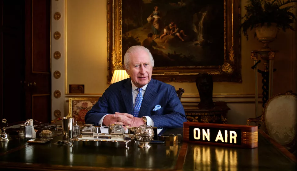Britain's King Charles poses in his office where "The King's Music Room" recording takes place in Buckingham Palace, London, Britain, in this undated handout photo. The King's Music Room - Courtesy of Apple Music/Handout via REUTERS THIS IMAGE HAS BEEN SUPPLIED BY A THIRD PARTY. NO RESALES. NO ARCHIVES TPX IMAGES OF THE DAY Photo: THE KING'S MUSIC ROOM - COURTE/REUTERS