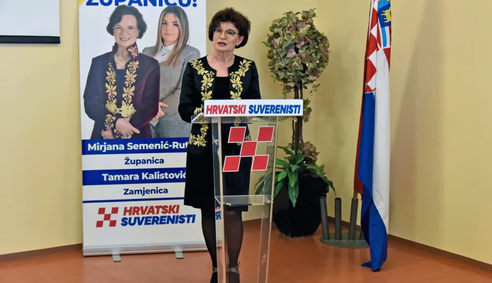Vukovar, 8.3.2025.- Hrvatski suverenisti predstavili su kandidatkinju za ?upanicu Vukovarsko-srijemske ?upanije. Na slici kandidatkinja za ?upanicu Mirjana Semeni? Rutko.foto HINA/ Gordan Pani?/ ua