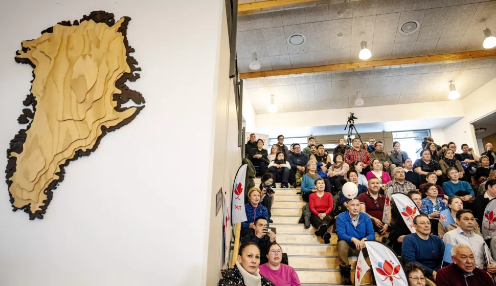 epaselect epa11950917 People attend the election debate at GUX in Nuuk, Greenland, 08 March 2025 (issued 09 March 2025). Elections for the Greenlandic parliament Inatsisartut will be held on March 11, 2025. EPA/Mads Claus Rasmussen DENMARK OUT