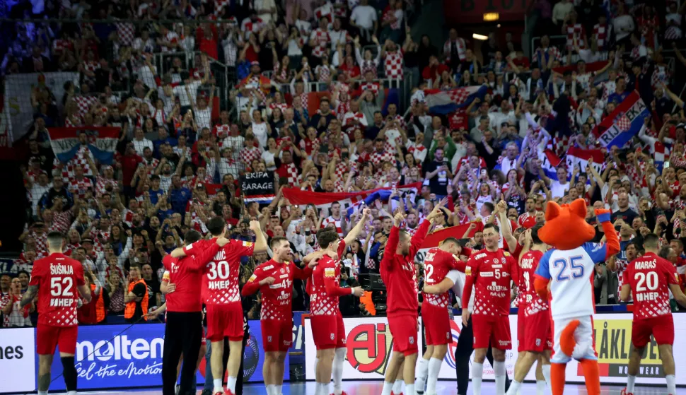 Zagreb, 30.01.2025. - Polufinalni susret Svjetskog prvenstva rukometaša: Hrvatska - Francuska. Na fotografiji slavlje. foto HINA/ Daniel KASAP/ dk