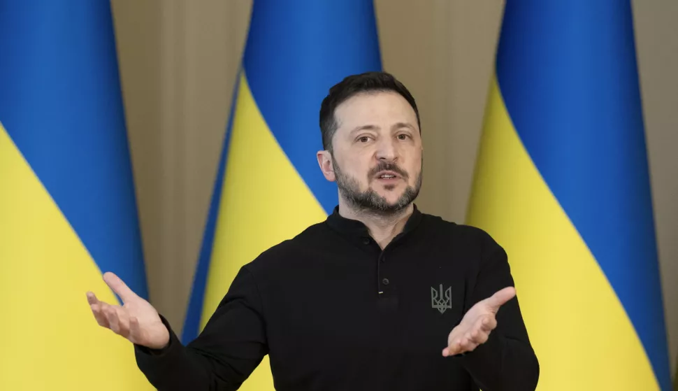 epa11958504 Ukrainian President Volodymyr Zelensky speaks at a press conference in Kyiv, Ukraine, 12 March 2025. President Zelensky informed journalists about the results of the US-Ukrainian talks in Jeddah, Saudi Arabia. EPA/STRINGER