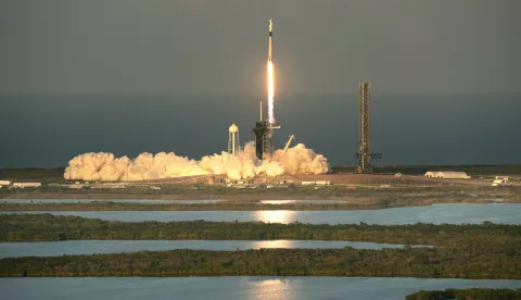 A Falcon 9 with Dragon Spacecraft carrying NASA's SpaceX Crew-10 Mission lifts off from Launch Complex 39A at Kennedy Space Center, Florida on Friday, March 14, 2025. NASA astronauts Anne McClain, Nichole Ayers, JAXA (Japan Aerospace Exploration Agency) astronaut Takuya Onishi, and Roscosmos cosmonaut Kirill Peskov will travel to the International Space Station. Photo by Pat Benic/UPI Photo via Newscom Photo: Pat Benic/NEWSCOM